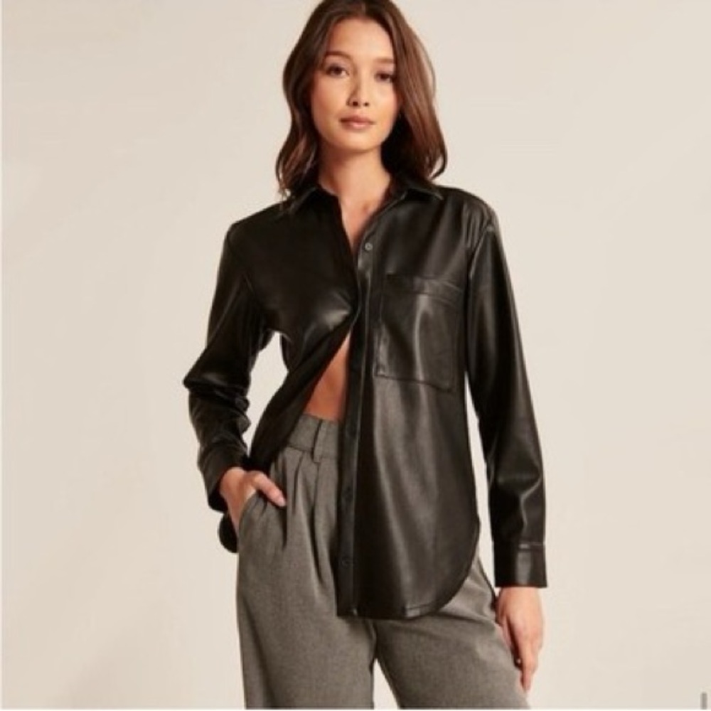 Abercrombie & Fitch Vegan Black Leather Shirt Jacket